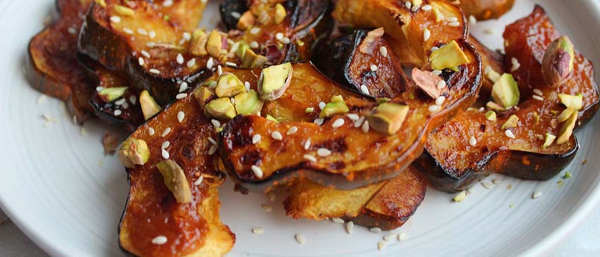 Roasted acorn squash with miso and ginger