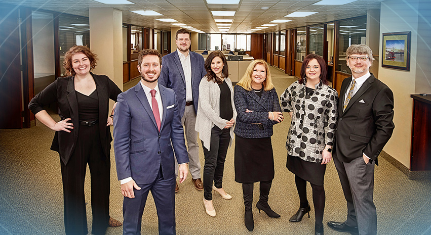 L-R: Elle Benway, J.D. Dalfonso and Joshua Albrecht of Discover Peoria; Jenn Gordon of ArtsPartners; Jan Wright, Mae Gilliland Wright and Jonathan Wright of Peoria Magazines