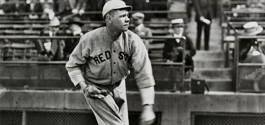 Black and White photo of Babe Ruth Pitching