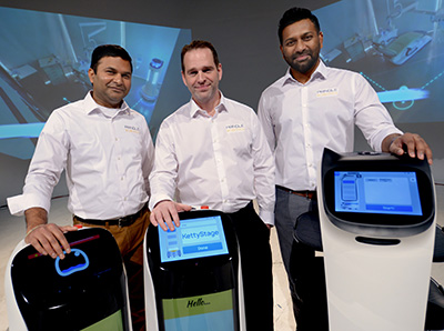 Pringles Robotics owner Sudheer Sajja, left, with associates Gerald Prall and Kris Anumolu, at WTVP