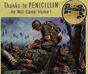 World War II poster regarding the life-saving impact of penicillin.