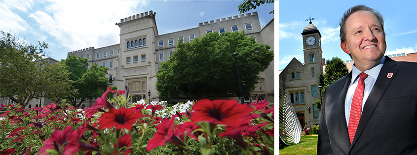 Bradley University building and the University President