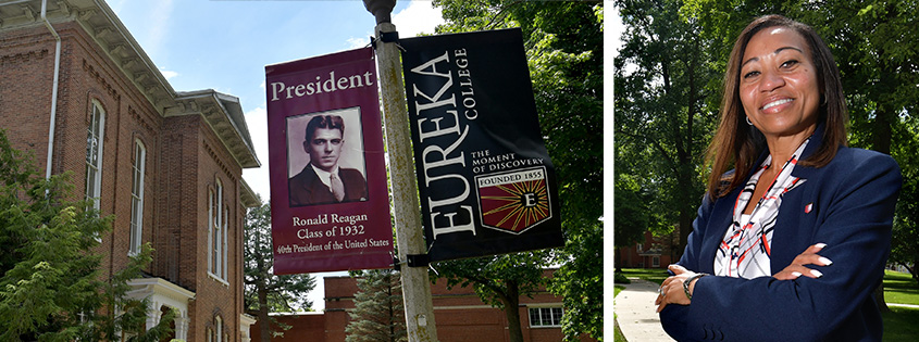 Eureka College building and the college President