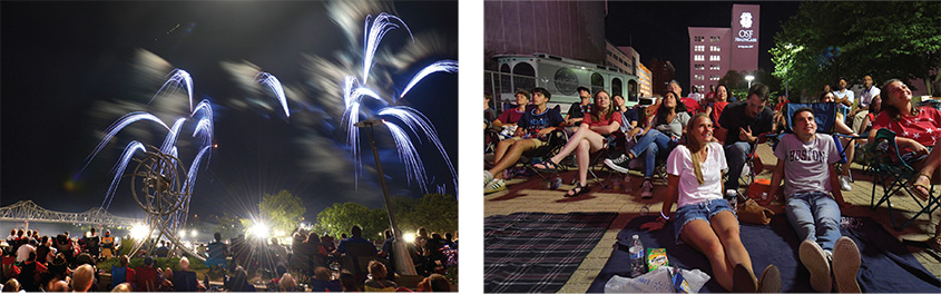 Photos of Fireworks and spectators. 