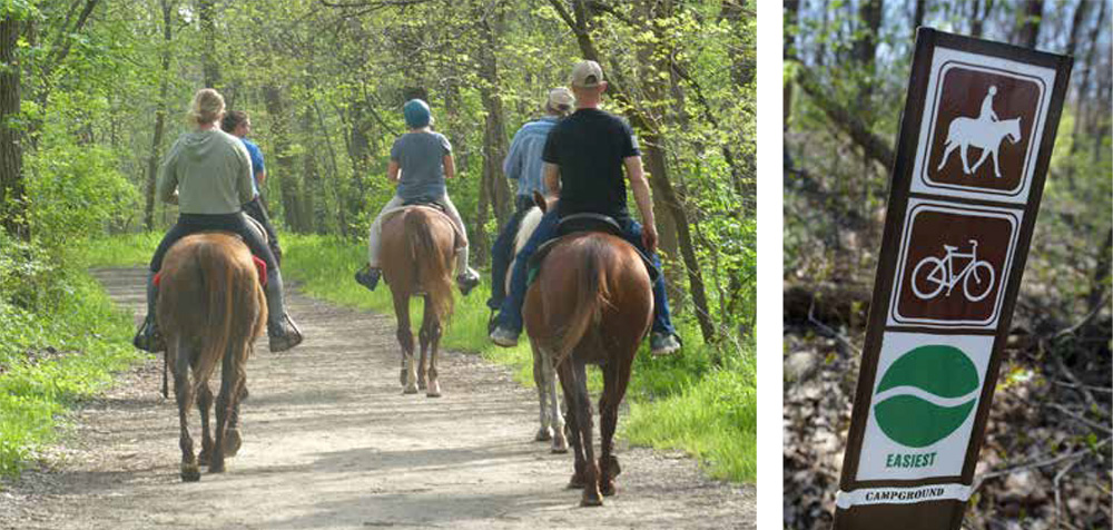 People riding horses and trail signs