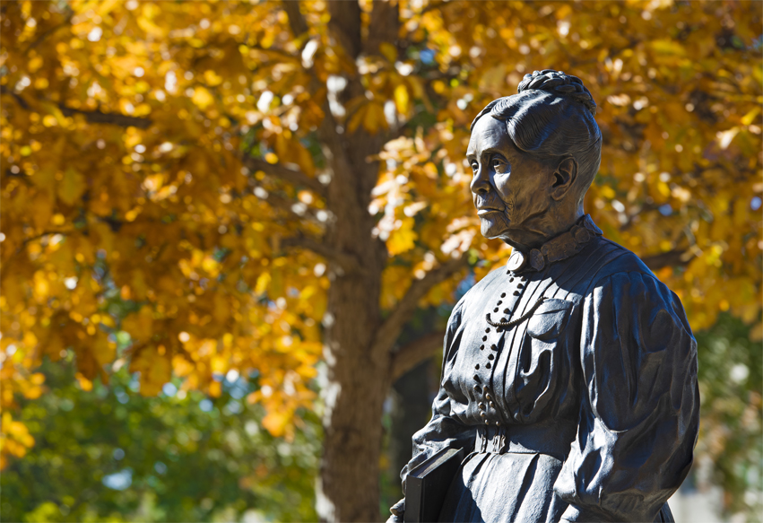 Bradley University honored Lydia Moss Bradley in 1997 by erecting a statue on Founder's Circle.