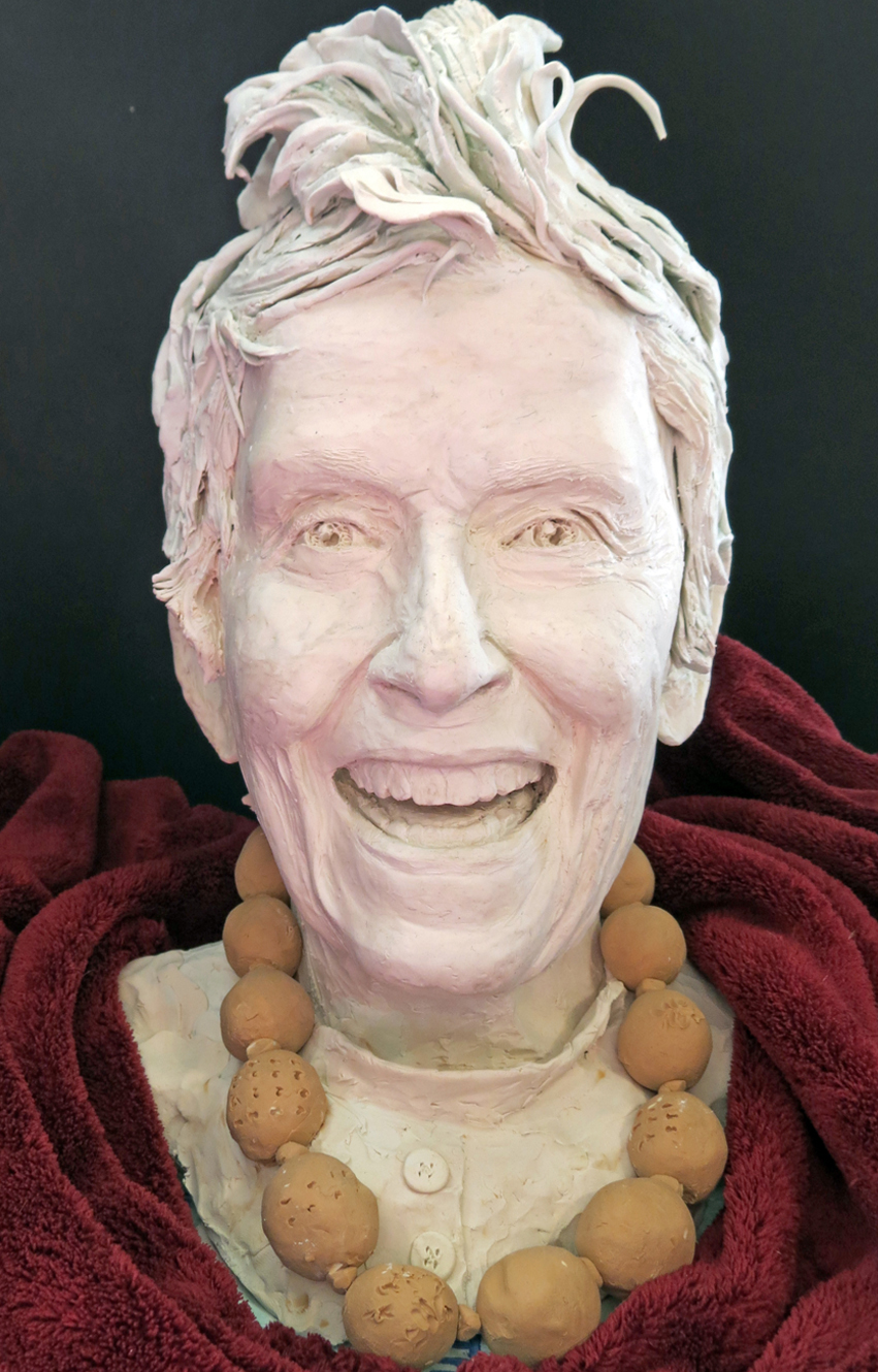A bust of the late Maryruth Ginn created by sculptor Connie Andrews