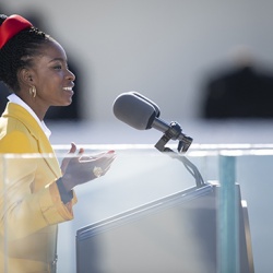 Amanda Gorman recites her poem, “The Hill We Climb,” during the 59th presidential inauguration ceremony in Washington, DC, January 20, 2021. DOD photo by Navy Petty Officer 1st Class Carlos M. Vazquez II