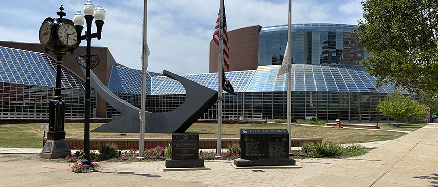 A memorial outside Peoria City Hall is dedicated to the fallen police and fire officers who gave their lives in service to their community.