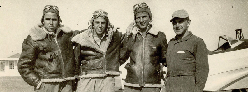 Leonard Crandell, second from right, and fellow cadets in flight school, 1943