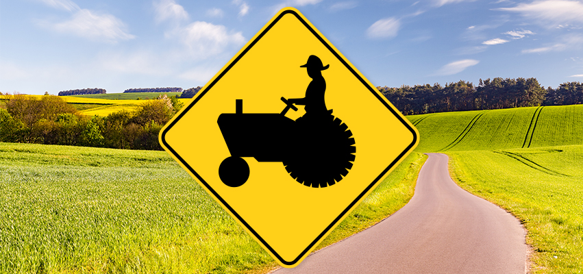 Tractor warning road sign