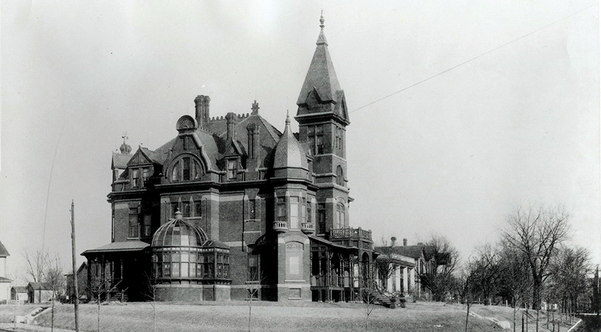 The Greenhut mansion at the corner of Sheridan Road and High Street was built by whiskey baron Joseph B. Greenhut in 1884. Peoria Historical Society Collection, Bradley University Library