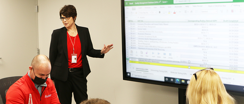 Halley conducting a meeting at Reditus on March 26, 2021. Photo by Jerrad Maher