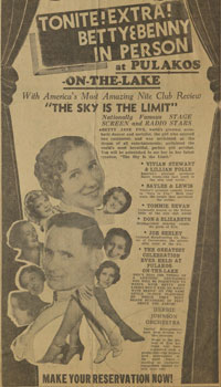Newspaper ad for a performance by “Sky Dancers” Betty and Benny Fox, who took Betty Jayne Brimmer on the road with them.