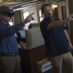 Pittman shows Wright how to manipulate visual (but virtual) cues in the Hololens world.