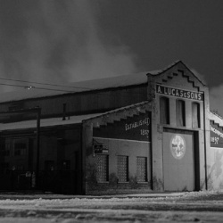 A. Lucas & Sons: A. Lucas & Sons Steel, Peoria, on a winter night. Equipment: Kodak Medalist II camera, Ilford HP5+ film, 400 ISO