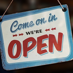 "We're Open" sign