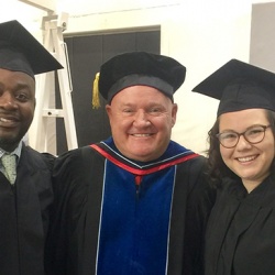 McMillan, center, with Anthony Rush, director of youth services at Children’s Home, and Kirstin Ringel, volunteer coordinator with Habitat for Humanity, graduates of the Master’s in Nonprofit Leadership program at Bradley University.