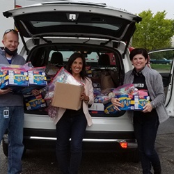 Volunteers with food donations