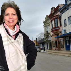 Mayor Liz Skinner stands on Delavan's main drag