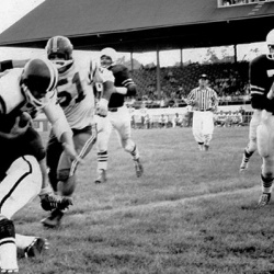 Black and white photo of a football game